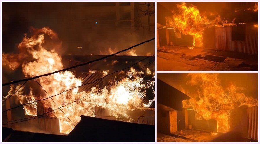 शॉर्ट सर्किट से टीन शेड में लगी आग, तीन परिवारों का सामान जलकर राख